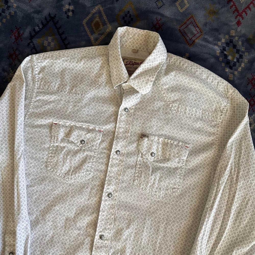 Rafter C Cowboy Collection Mens XL White Geometric Snap Western Shirt ProFlex